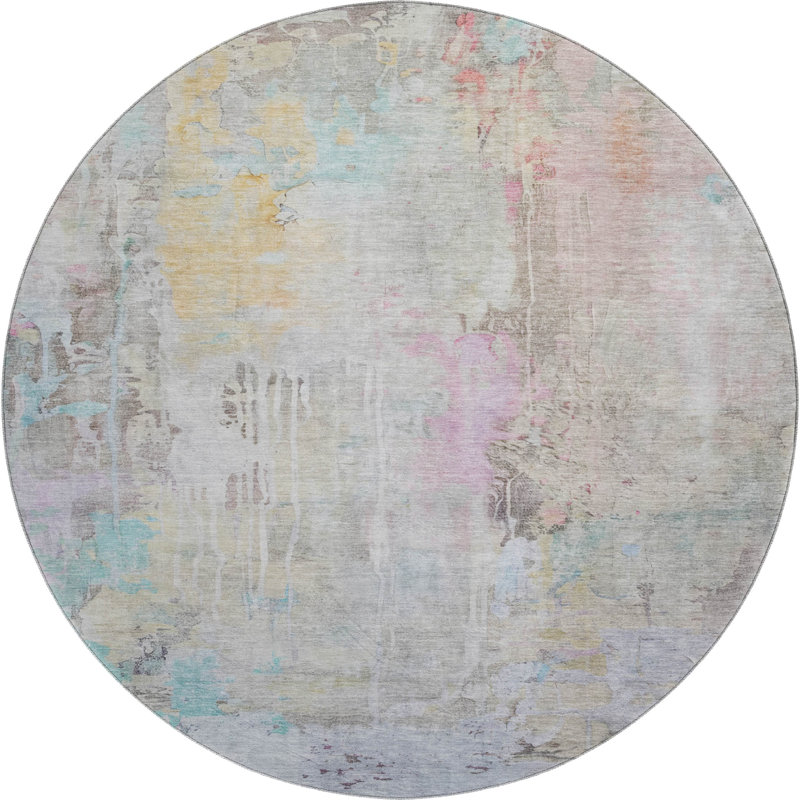 Premium Machine Washable Kelton AMF1233 Abstract Rug, Round 8'