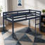 Lit mezzanine simple en bois massif et en bois d'hévéa avec échelle, plateforme de lattes renforcées, bleu-1402268268