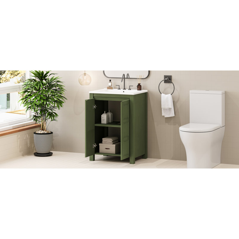 Meuble-lavabo de 24 po avec lavabo en céramique, bois massif et composition, mécanisme à fermeture en douceur, finition facile à nettoyer, entretien