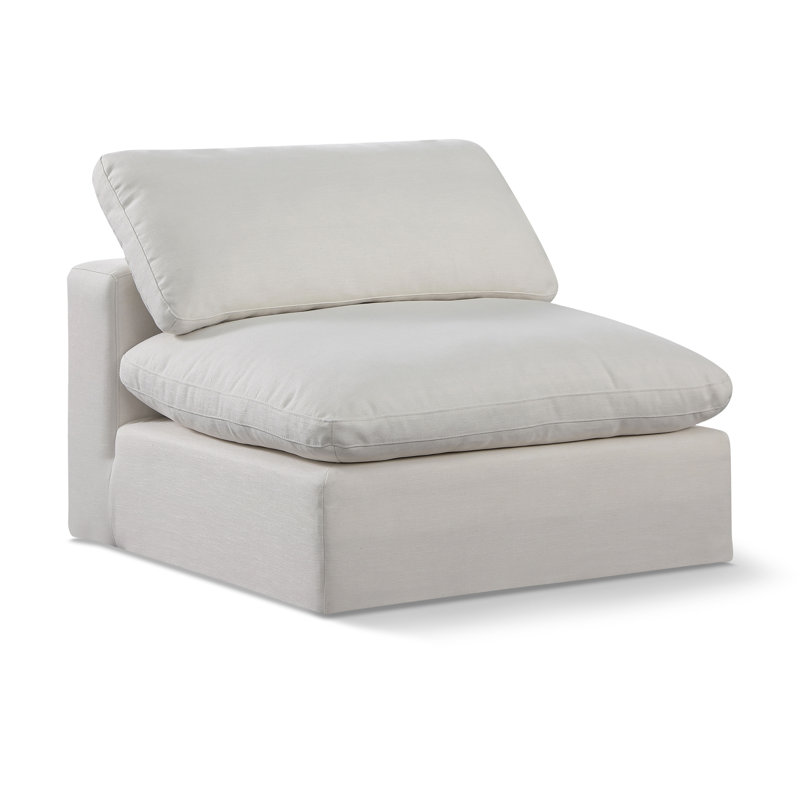 Chaise sans accoudoirs en tissu texturé Hrissonka, Tissu crème texturé en lin