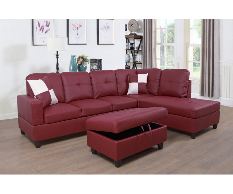 Upholstered Sectional, Right Hand Facing, Red