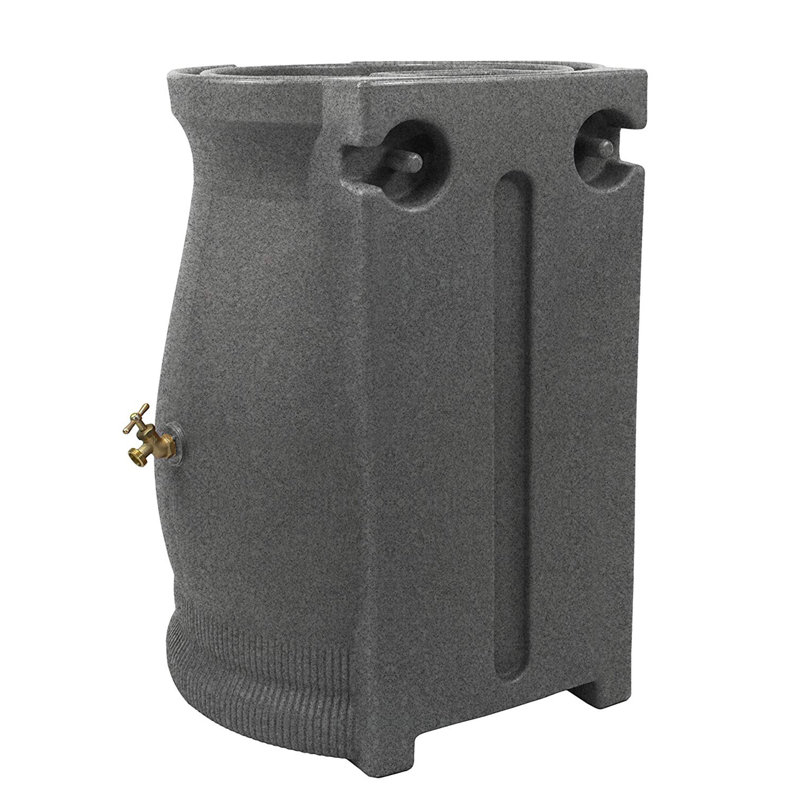Light Granite 50 Gallon Plastic Rain Barrel with Planter