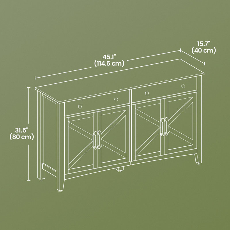 Farmhouse Sideboard With Adjustable Shelves And 2 Drawers For Kitchen, Rustic White/Honey Brown