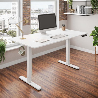 Bureau debout électrique 47,5 ", bureau assis-debout réglable en hauteur avec 3 préréglages de mémoire et deux crochets pour accessoires, blanc