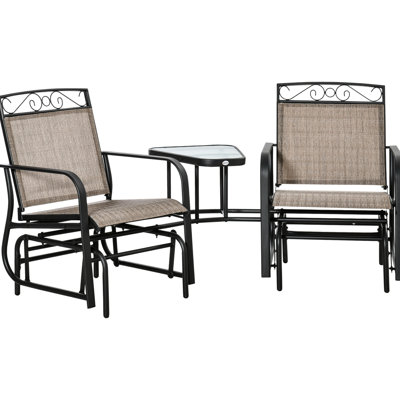 Fauteuil à bascule de jardin 2 places avec table - Balancelle pour patio, jardin, toile respirante, structure en acier, chaises d'extérieur marron, balançoire à bascule, patio et