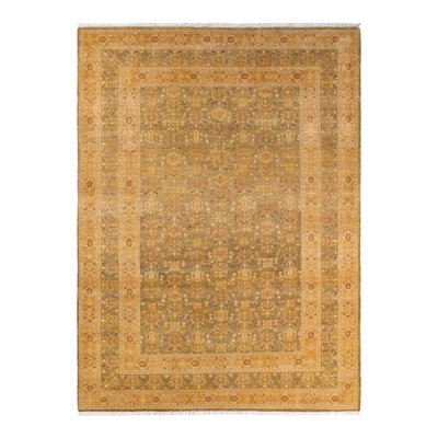 Tapis oriental vert noué à la main One-of-a-Kind