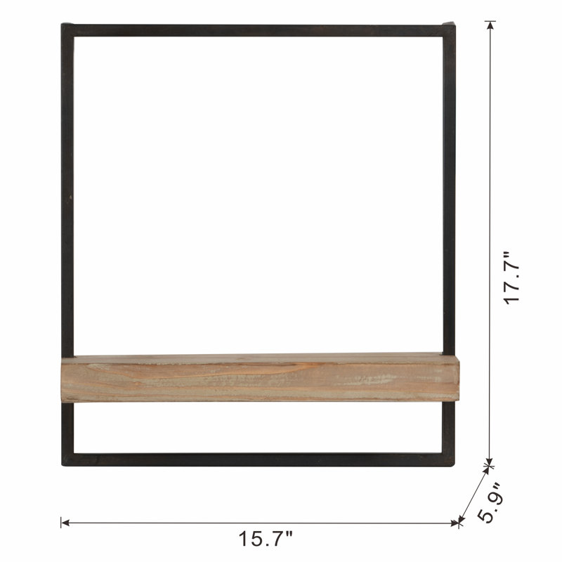 Homiyad Contemporary Iron and Wood Bracket Wall Shelf 15.5"