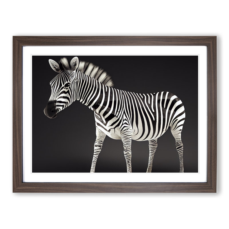 Zebra View - Single Picture Frame Painting, 34cm H x 46cm W x 2cm D, Walnut