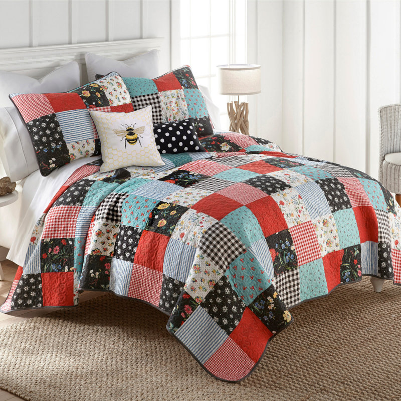 Ensemble de courtepointe en coton 3 pièces Donna, Courtepointe très grand et 2 très grandes taies