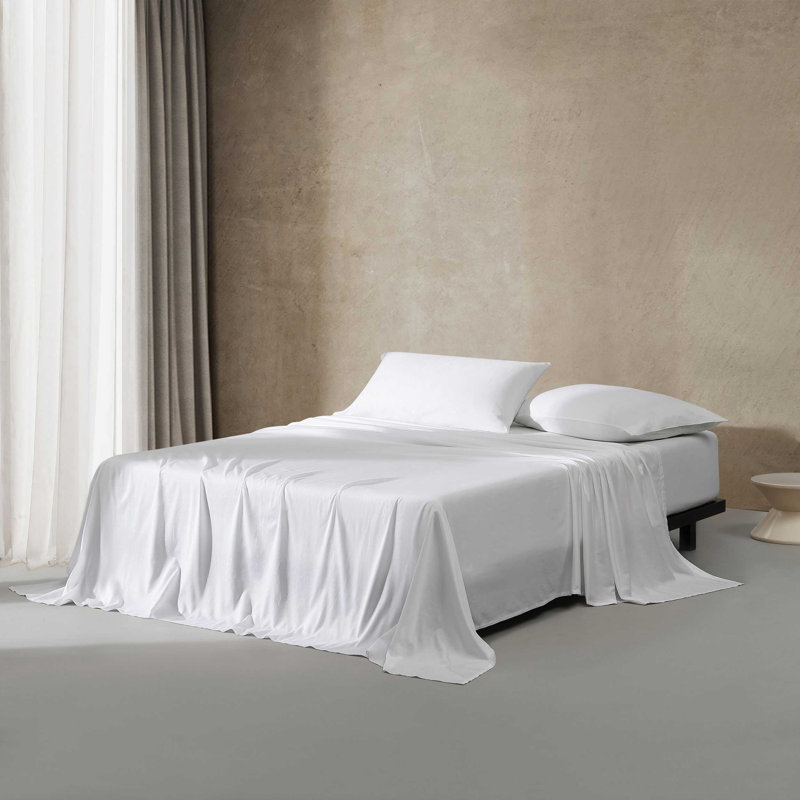 Calvin Klein Pearl Edge Cotton Sateen Sheet Set, White, King Sheet Set with 2 Pillowcases