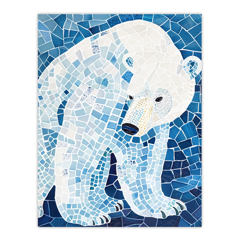 Polar Bear Blue Mosaic Pattern Folk Art Wall Art Print