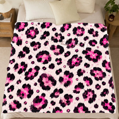 Couverture en flanelle à imprimé léopard (1 pièce) – Réversible ; motif rose et noir éclatant ; douce et chaude ; lavable à la machine ; idéal pour le sofa, le lit et la décoration intérieure ; un cadeau élégant. Articles de literie et de sofa