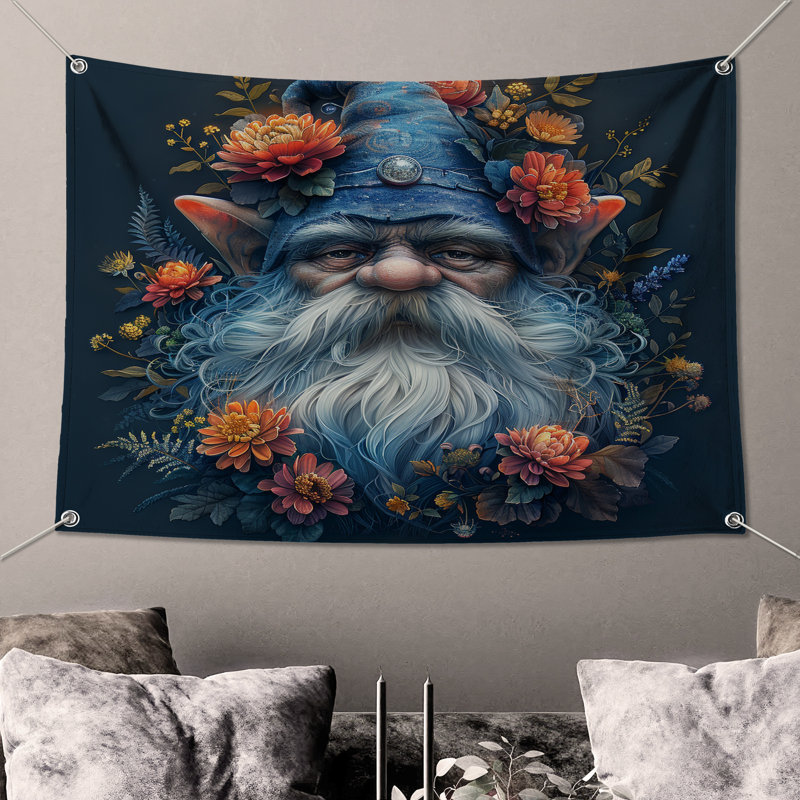 Tapisserie murale gnome - fantaisie, décoration murale, H 68 po x l 80 po avec 4 œillets