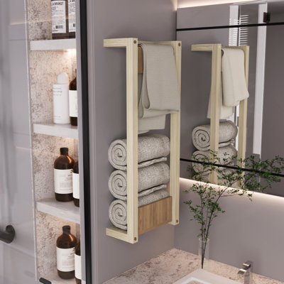 Wall Tower Rack 31.5" H, Natural Oak - Bathroom