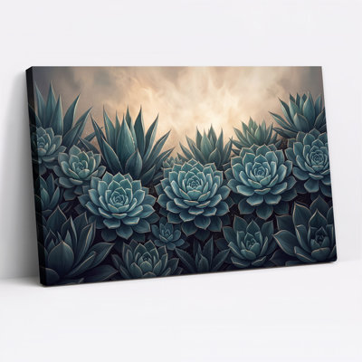 «Teal Succulents Against Soft Cloudy Sky», art mural