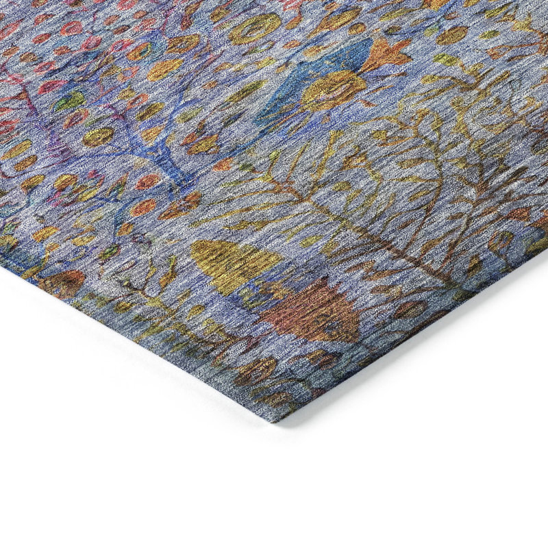 Machine Washable Indoor/Outdoor Xhevrie Blue Rug, Rectangle 10' x 14'