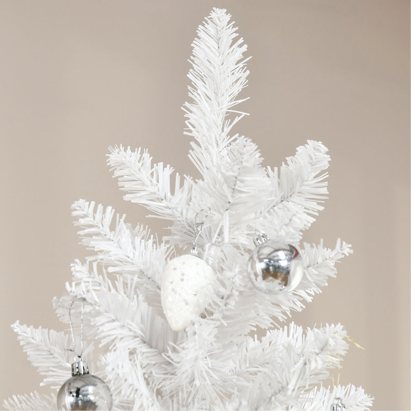 Sapin de Noël artificiel non éclairé 7 pi avec branches réalistes et base en acier, rose et blanc