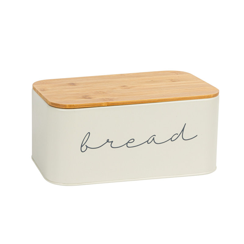 Cream Metal Bread Bin with Bamboo Lid