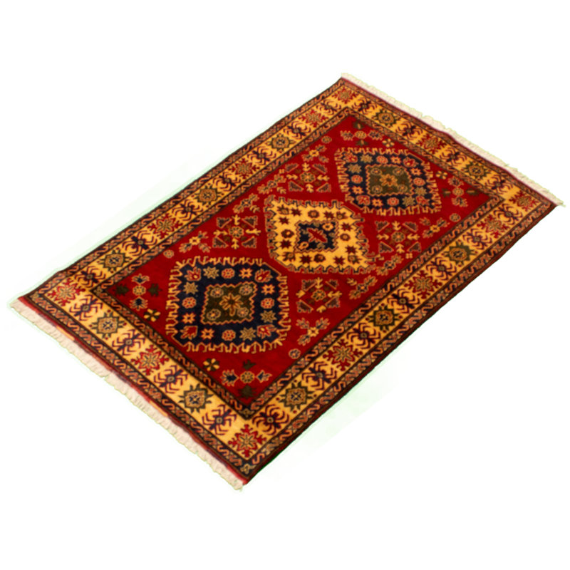 Tapis rouge en laine noué à la main de conception unique 4 pi x 6 pi 5 po Harsirat