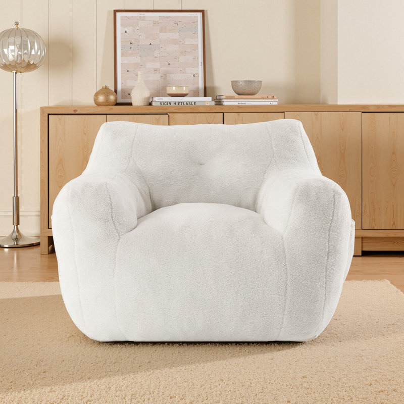 Compression New Teddy Fabric Adult Bean Bag Chair, Ivory Teddy