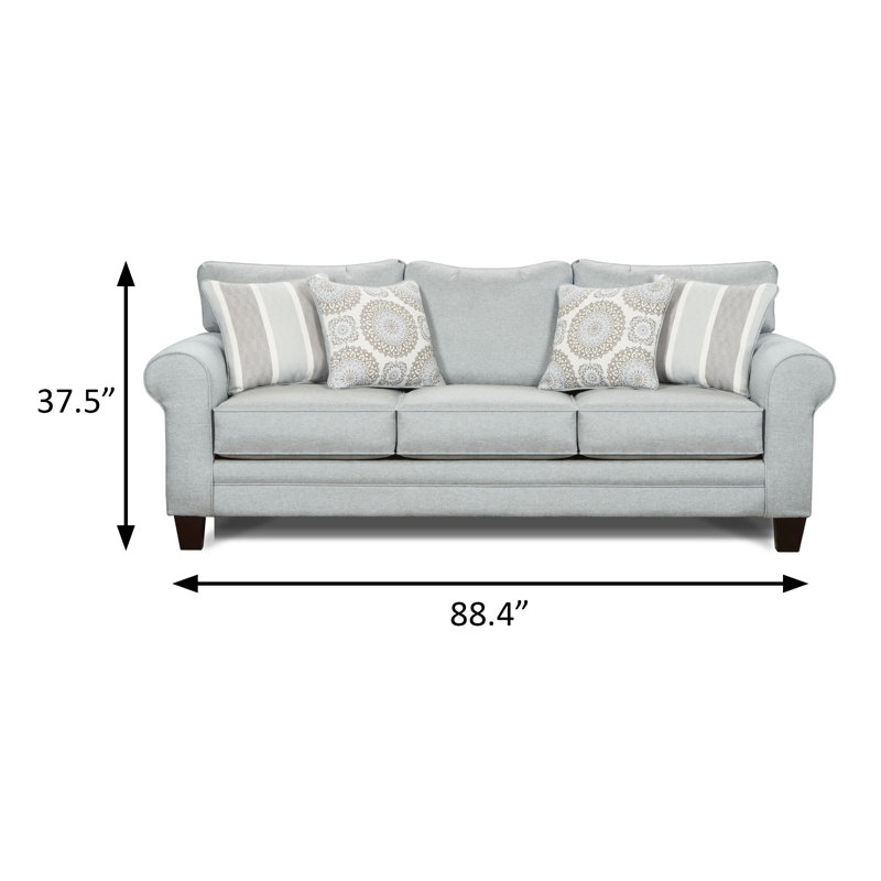 88.4" W Transitional Sofa, Blue Gray