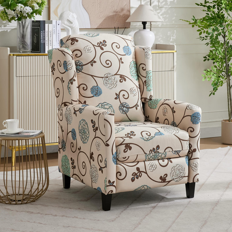 Fauteuil inclinable 29,16 po de large à imprimé floral et dossier à oreilles classique, Beige
