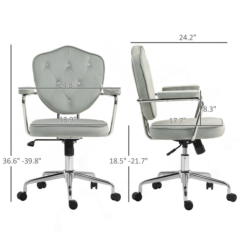 Chaise de bureau capitonnée de luxe avec hauteur réglable, pour les bureaux à domicile, chaise à assise moelleuse, Gris