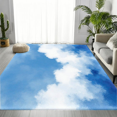 Tapis artistique bleu ciel bleu ciel, motif naturel abstrait, tapis de sol antidérapant durable, doux et lavable à la machine, décoration intérieure élégante pour salon, chambre à coucher, bureau, chambre d'adolescent, dortoir, appartement