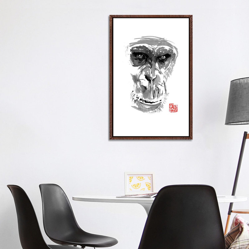 Chimpanzee by Péchane - Print on Canvas, 101.6 cm H x 66.04 cm W, Classic Brown Wood Framed