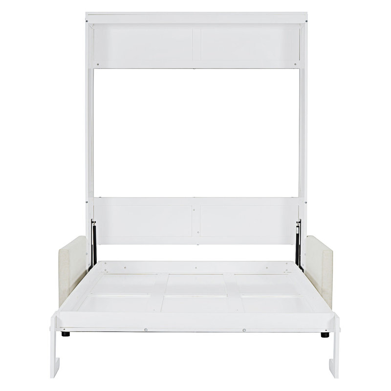 Lit escamotable double pleine grandeur avec coussin, Blanc