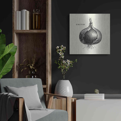 Art mural en métal «Linen Légume BW S Croquis Oignon» par Studio Mousseau