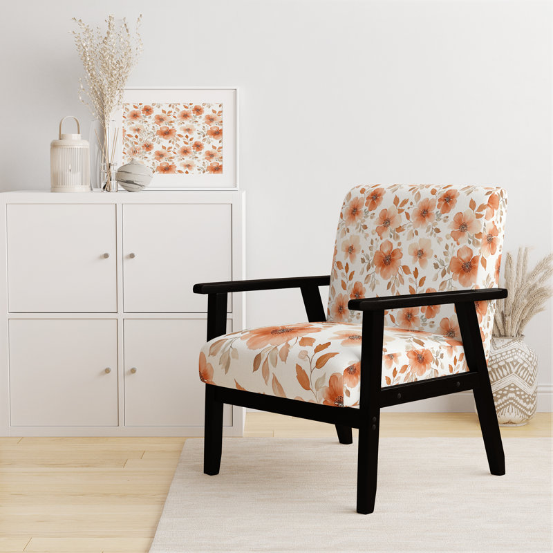 Chaise d'appoint Floral - fauteuil rouge Terra Bloom, Accoudoirs carrés noirs