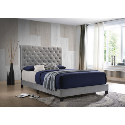Warner Upholstered Queen Panel Bed Gray