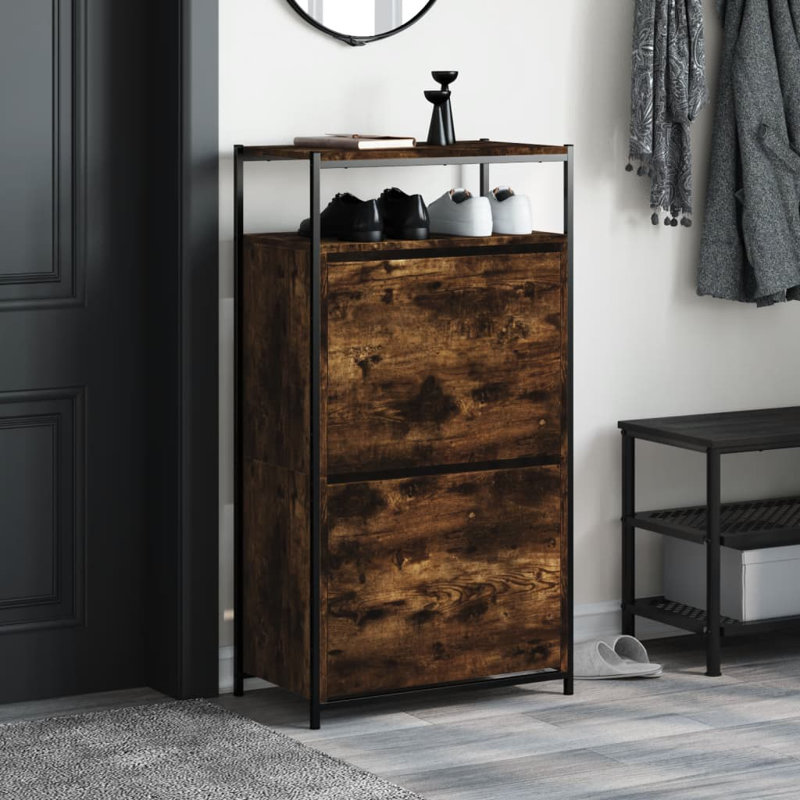 6 Pair Shoe Storage Cabinet, Smoked Oak
