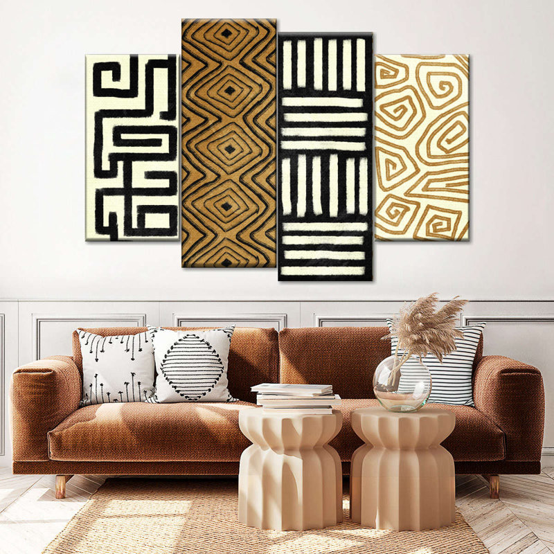 Abstrait, motifs abstraits sur toile, 4 pièces par AfroArtistry Studio, H 75 po x l 48 po x P 1,25 po