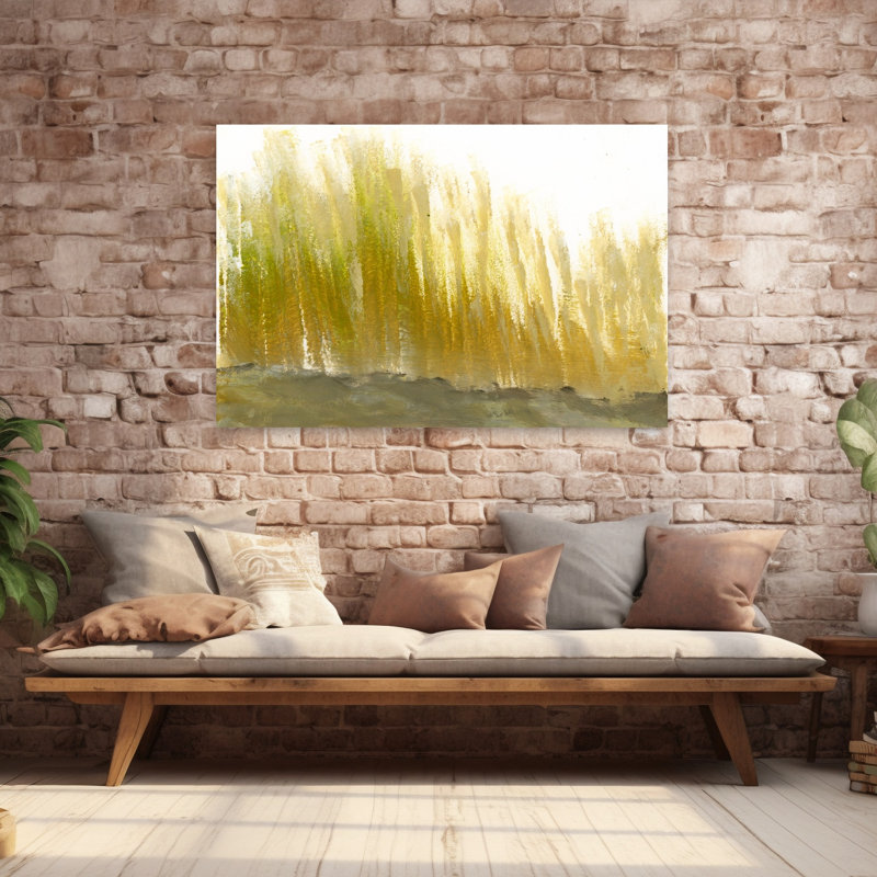 Soleil doré, prairie traditionnelle vibrante, paysage abstrait, art mural, H 60 po x l 40 po