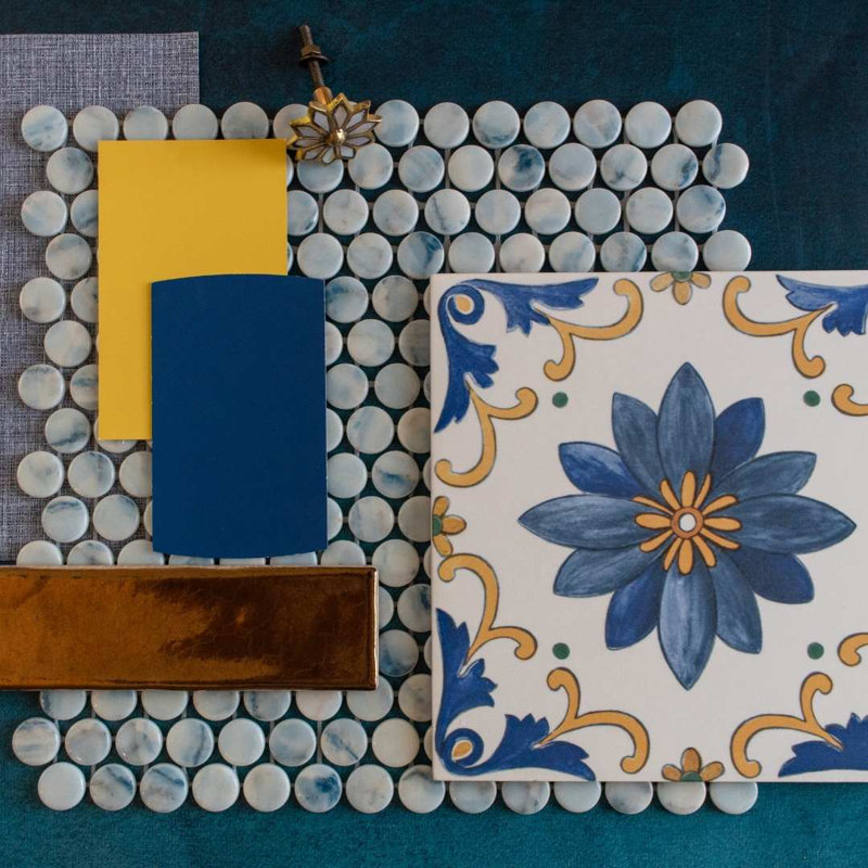 Eterna Penny 12" x 12" Recycled Penny Glass Mosaic Wall & Floor Tile, Sky