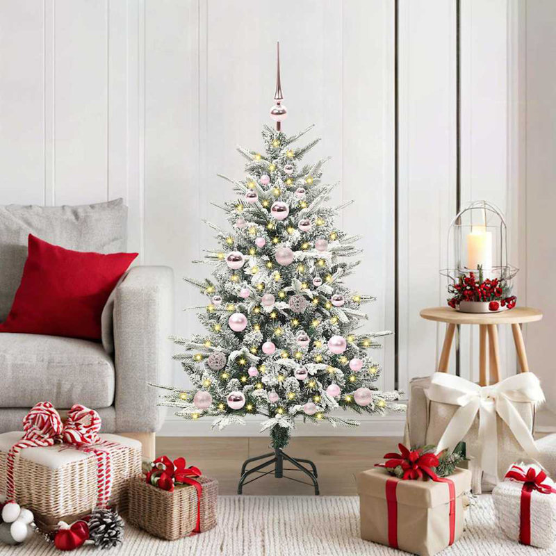 Artificial Pre-lit Christmas Tree with Ball Set, 120cm H, White/Pink