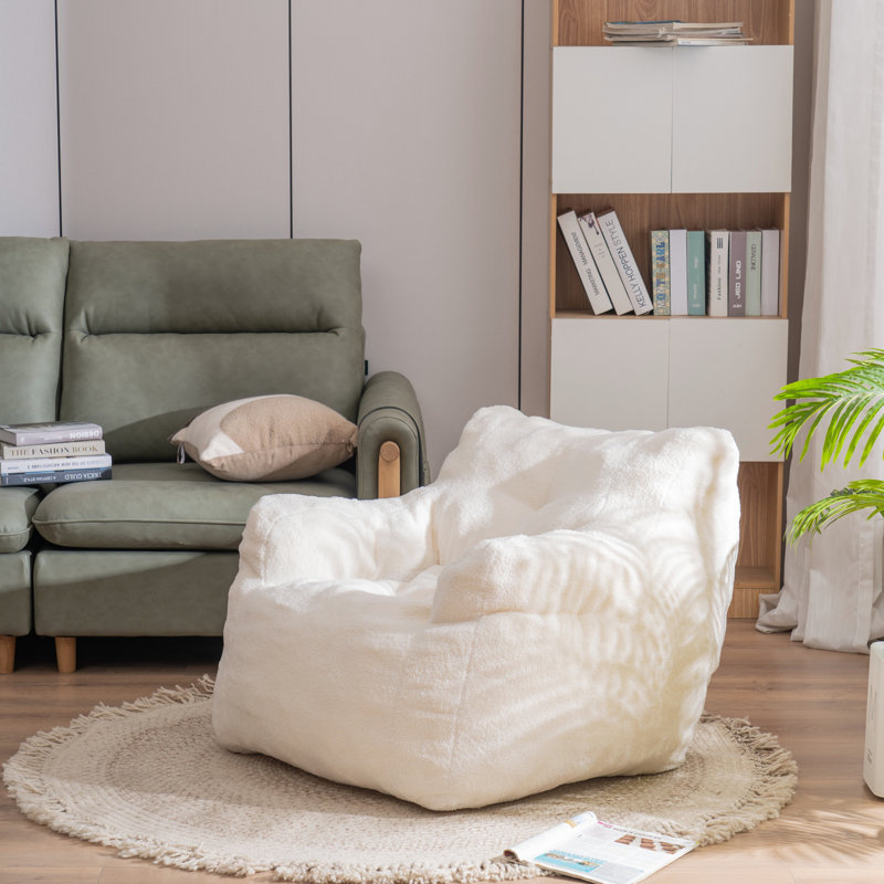 Fauteuil à billes doux en tissu capitonné avec tissu en peluche, Ivoire ivoire