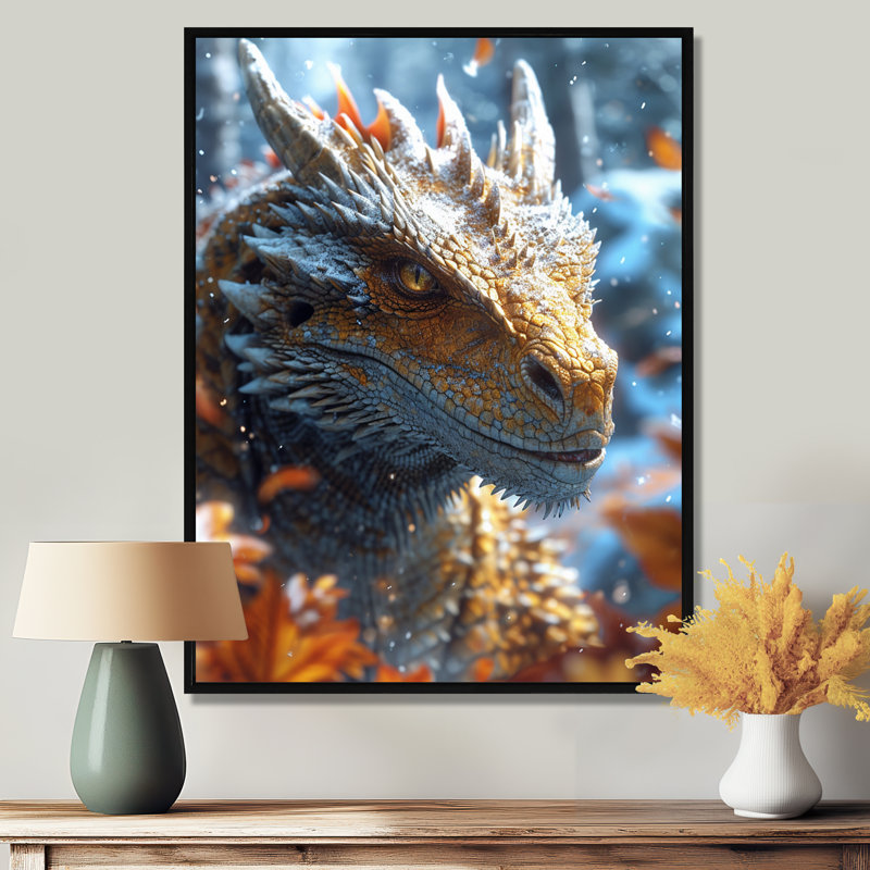 «Majestic Dragon Fantasy Portrait - Dragons», reproduction d'art murale, Toile avec cadre noir, H 20 po x l 12 po x P 1 po