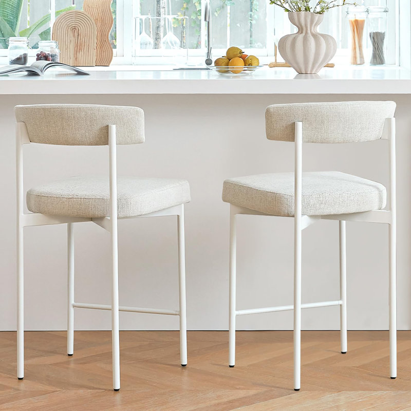 Ensemble de 2 tabourets de bar modernes, Beige, Blanc
