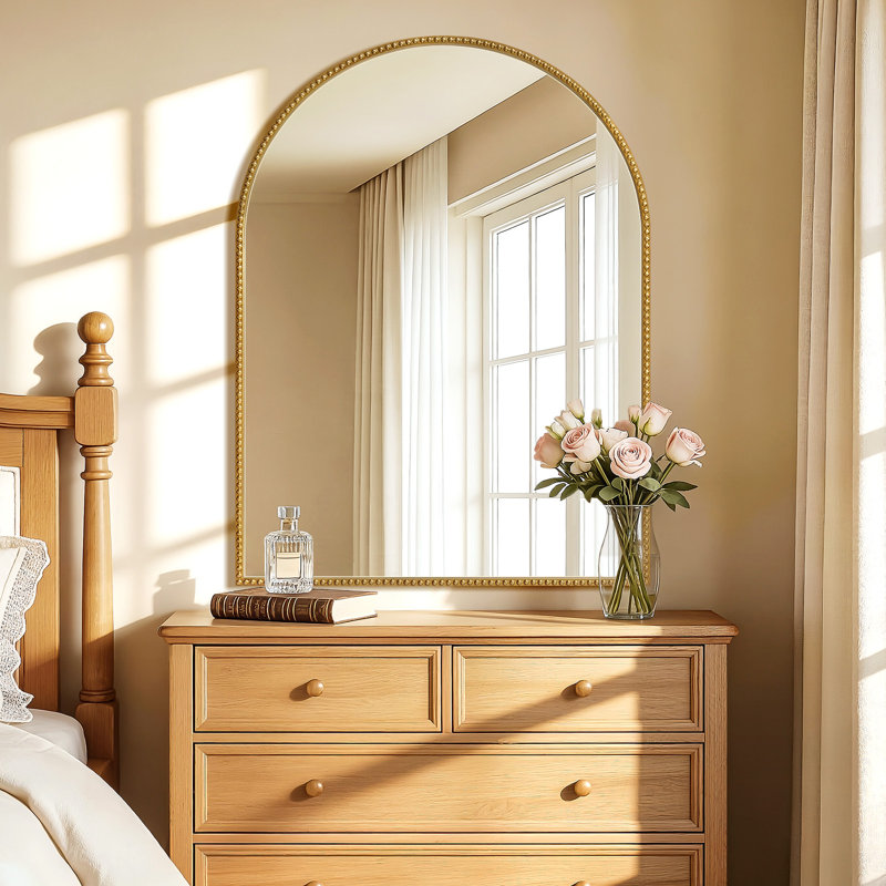 Miroir mural à cadre perlé, miroir décoratif transparent haute définition résistant aux chocs pour salle de bain chambre à coucher salon
