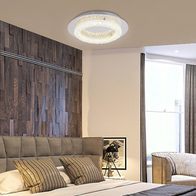 1-Light Chrome LED Flush Mount With Clear Crystal Accents