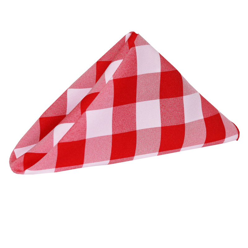 Polyester Gingham Square Napkin, Red/White, 17" x 17"