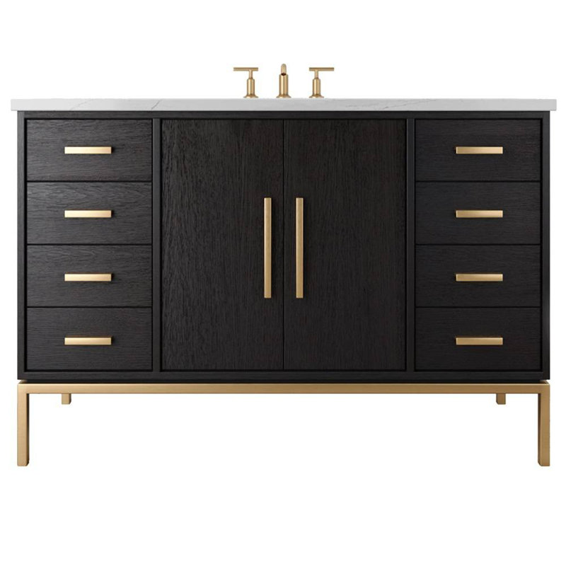 Rift White Oak Single Extra Wide Bath Vanity, 54", Classic Black, Satin Gold
