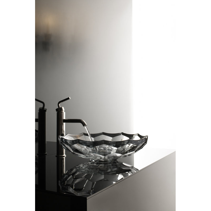 Kohler Briolette, Artist Editions Oval Faceted Glass Bathroom Vessel Sink, Ice