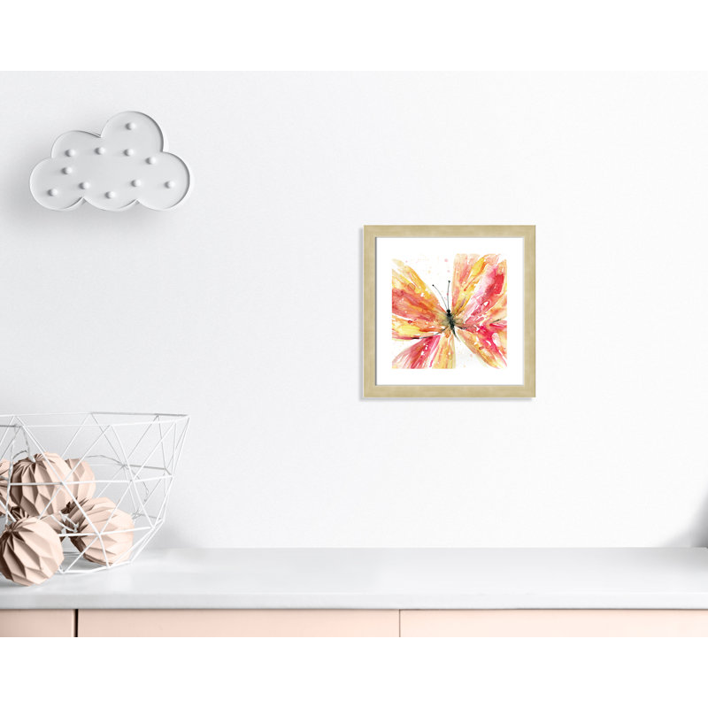«Butterfly Flying II», art encadré, H 16 po x l 16 po x P 0,63 po, Cadre champagne