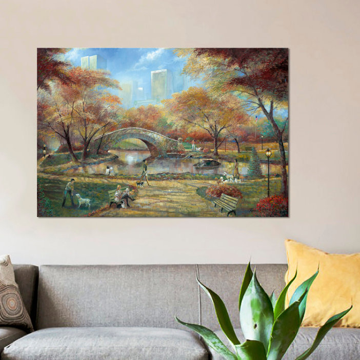 «Dog Park» par Ruane Manning - reproduction d'art sur toile tendue, H 16 po x l 24 po x P 1 po, Papier avec cadre noir, Blanc