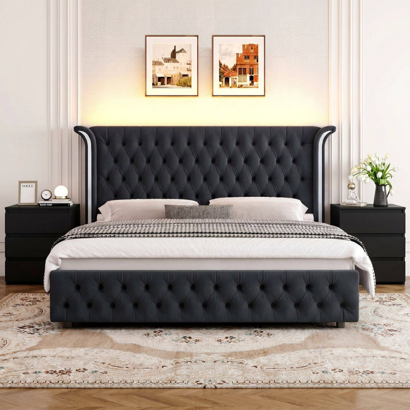Ensemble de chambre à coucher de 3 pièces, Black, King