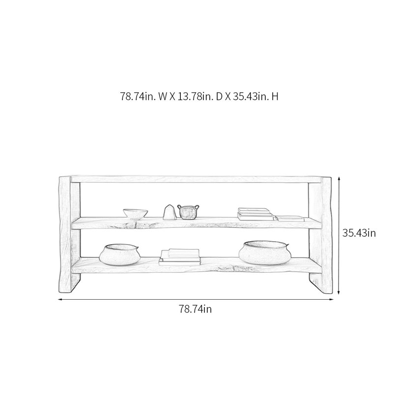 Retro Minimalist Solid Wood Console Table, 35.43" H x 78.74" W x 13.78" D
